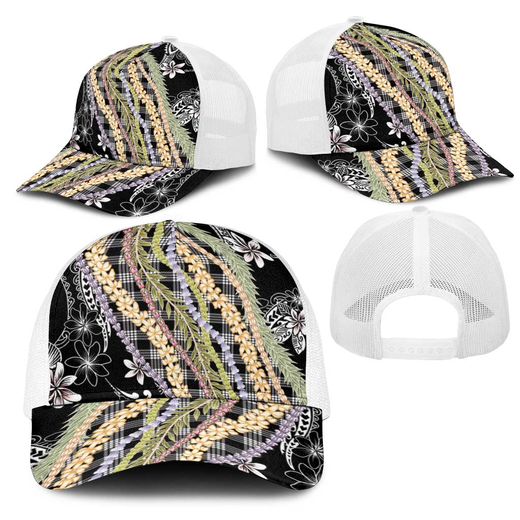 Black Palaka Hawaii Leis Mesh Trucker Cap Hawaiian-plaid Elegant Tropical Vibes - Polynesian Pride