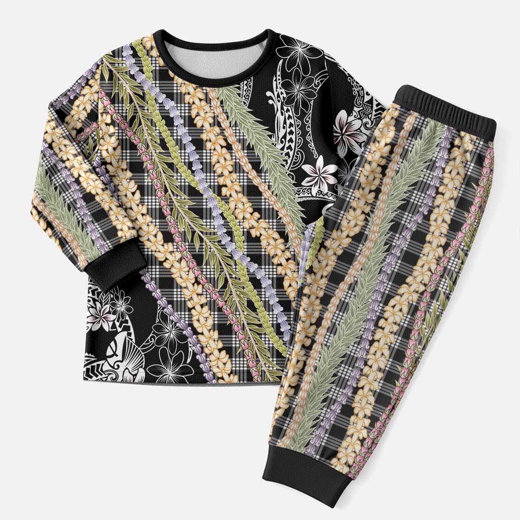 Black Palaka Hawaii Leis Christmas Pajama Set Hawaiian-plaid Elegant Tropical Vibes - Polynesian Pride