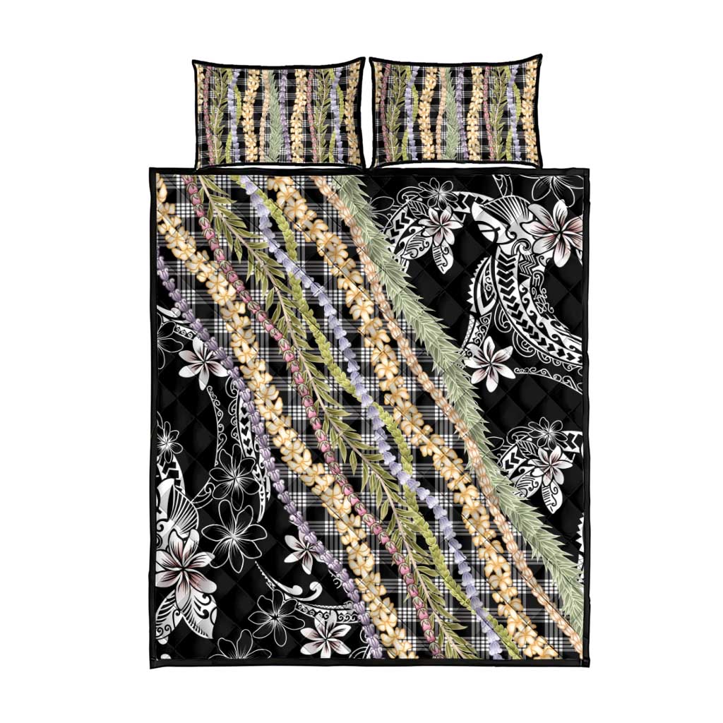 Black Palaka Hawaii Leis Quilt Bed Set Hawaiian-plaid Elegant Tropical Vibes - Polynesian Pride