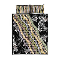 Black Palaka Hawaii Leis Quilt Bed Set Hawaiian-plaid Elegant Tropical Vibes - Polynesian Pride