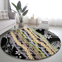 Black Palaka Hawaii Leis Round Carpet Hawaiian-plaid Elegant Tropical Vibes - Polynesian Pride