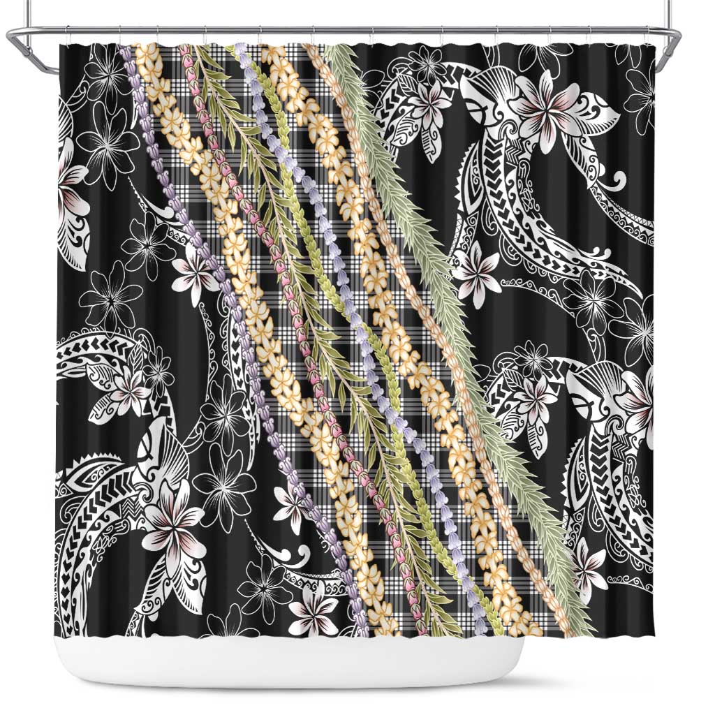 Black Palaka Hawaii Leis Shower Curtain Hawaiian-plaid Elegant Tropical Vibes - Polynesian Pride