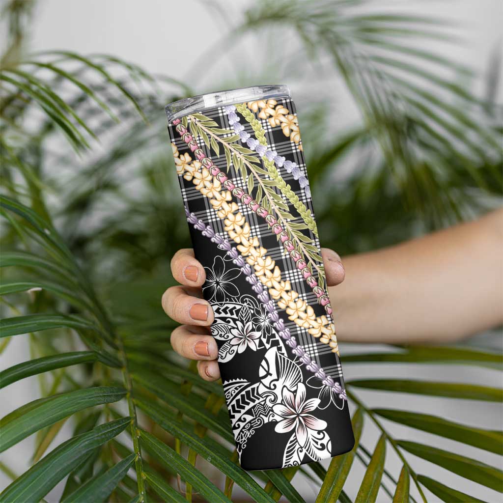 Black Palaka Hawaii Leis Skinny Tumbler Hawaiian-plaid Elegant Tropical Vibes - Polynesian Pride
