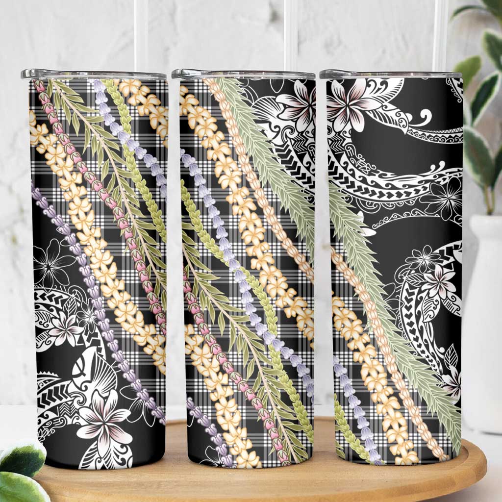 Black Palaka Hawaii Leis Skinny Tumbler Hawaiian-plaid Elegant Tropical Vibes - Polynesian Pride