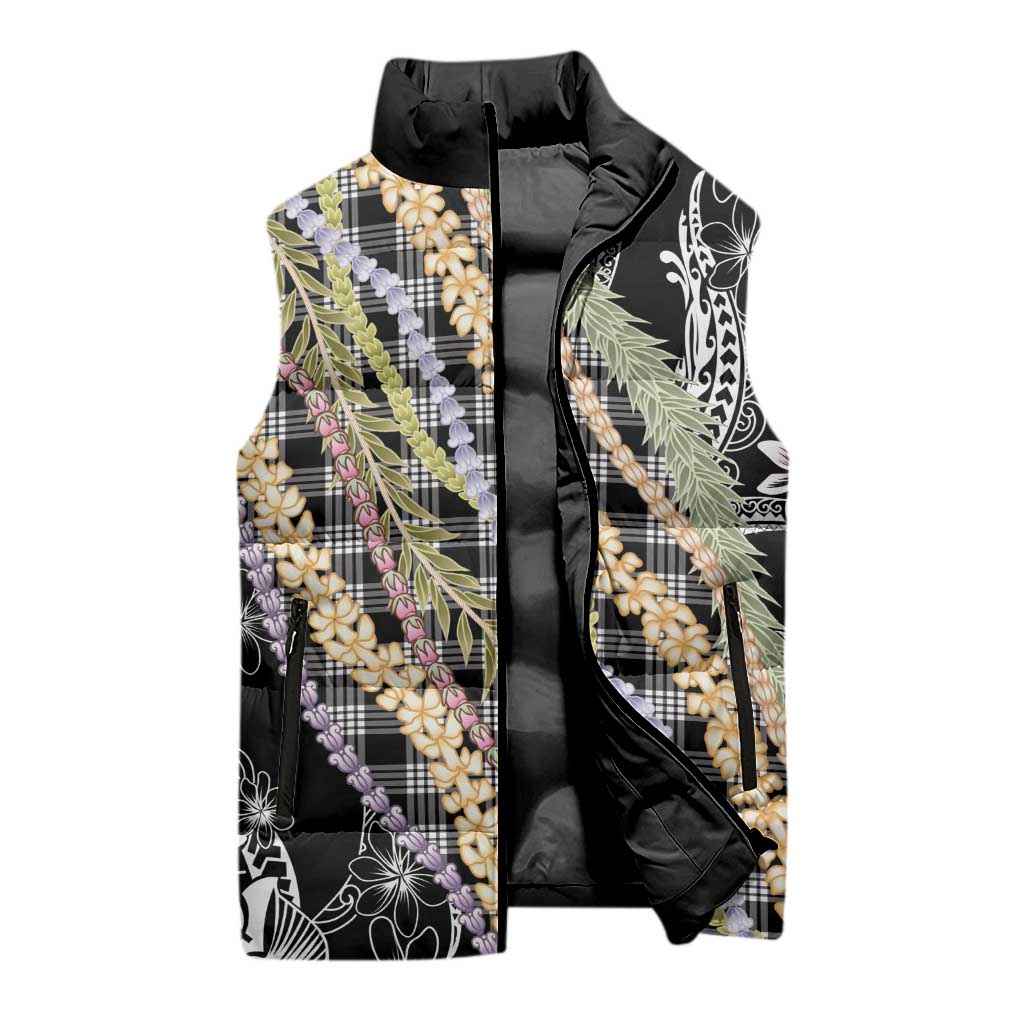 Black Palaka Hawaii Leis Sleeveless Puffer Jacket Hawaiian-plaid Elegant Tropical Vibes LT14 - Polynesian Pride