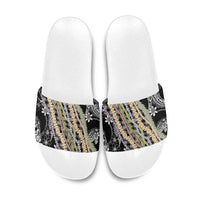 Black Palaka Hawaii Leis Slide Sandals Hawaiian-plaid Elegant Tropical Vibes LT14 Black - Polynesian Pride