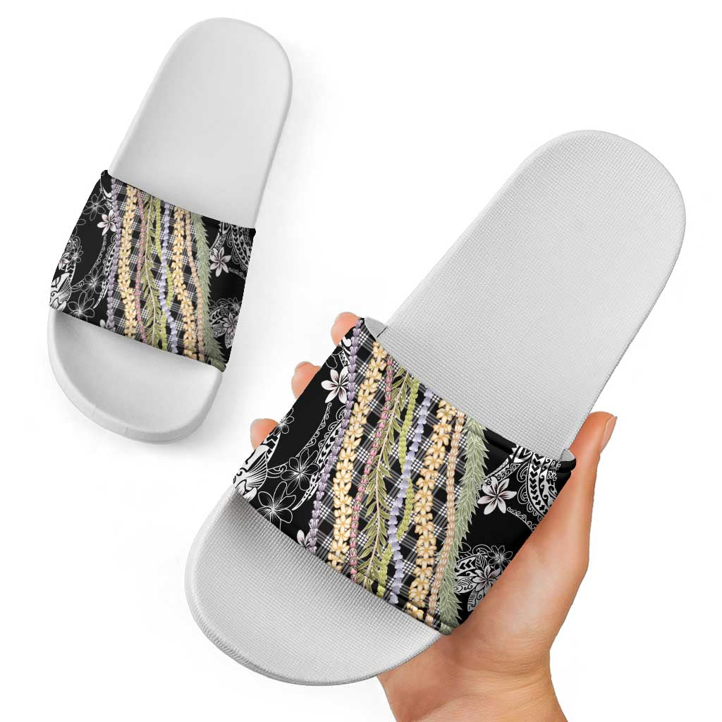 Black Palaka Hawaii Leis Slide Sandals Hawaiian-plaid Elegant Tropical Vibes LT14 - Polynesian Pride