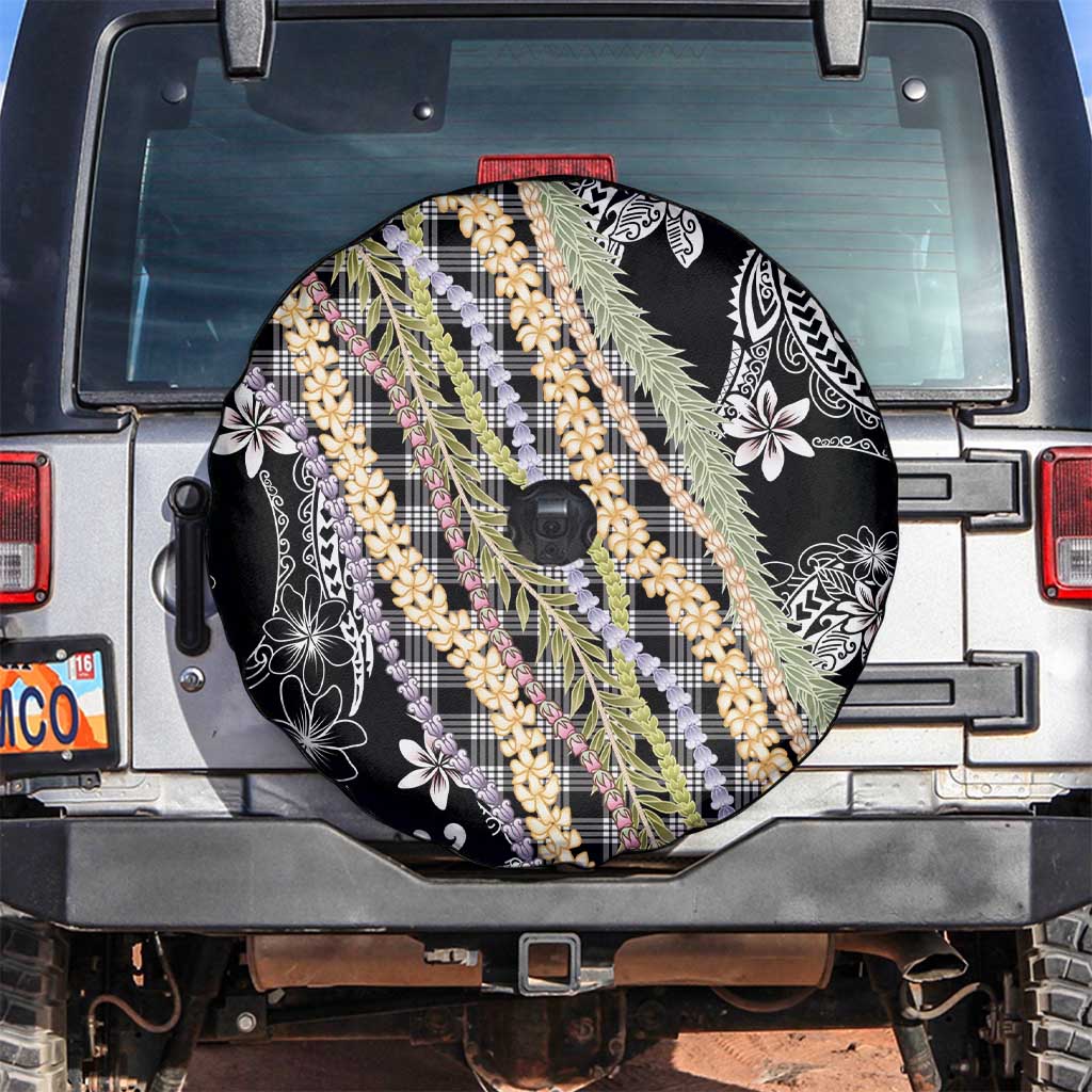 Black Palaka Hawaii Leis Spare Tire Cover Hawaiian-plaid Elegant Tropical Vibes - Polynesian Pride