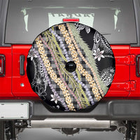 Black Palaka Hawaii Leis Spare Tire Cover Hawaiian-plaid Elegant Tropical Vibes - Polynesian Pride