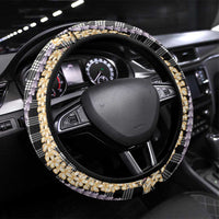 Black Palaka Hawaii Leis Steering Wheel Cover Hawaiian-plaid Elegant Tropical Vibes - Polynesian Pride