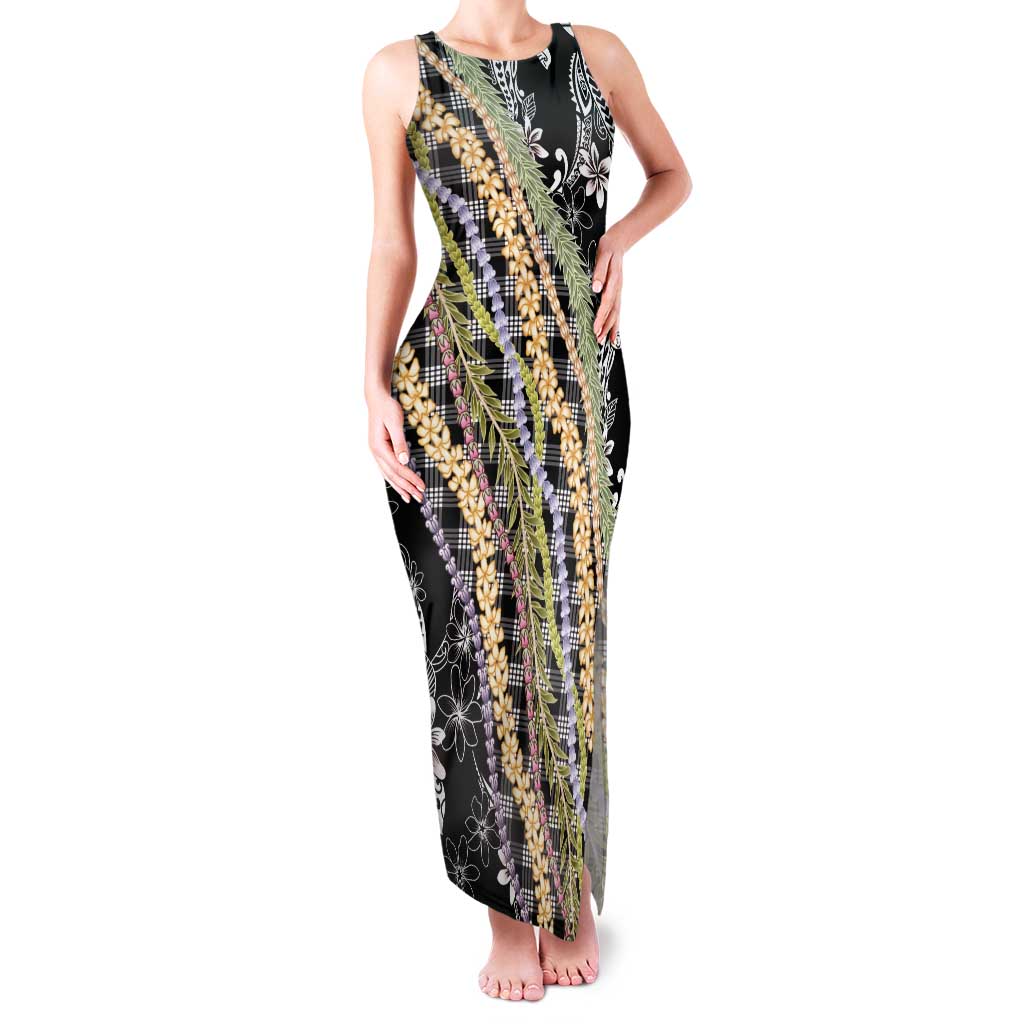 Black Palaka Hawaii Leis Tank Maxi Dress Hawaiian-plaid Elegant Tropical Vibes - Polynesian Pride