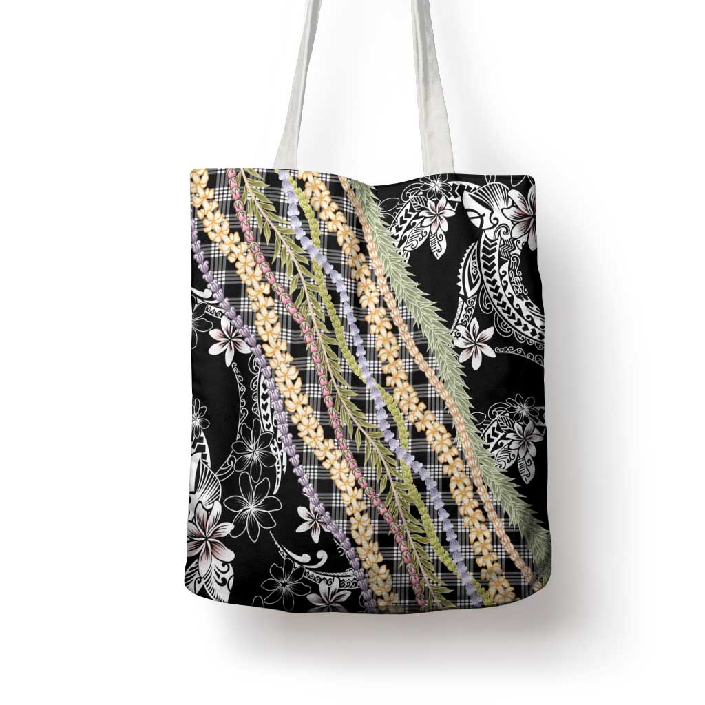 Black Palaka Hawaii Leis Tote Bag Hawaiian-plaid Elegant Tropical Vibes - Polynesian Pride