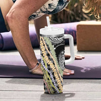Black Palaka Hawaii Leis Tumbler With Handle Hawaiian-plaid Elegant Tropical Vibes LT14 - Polynesian Pride
