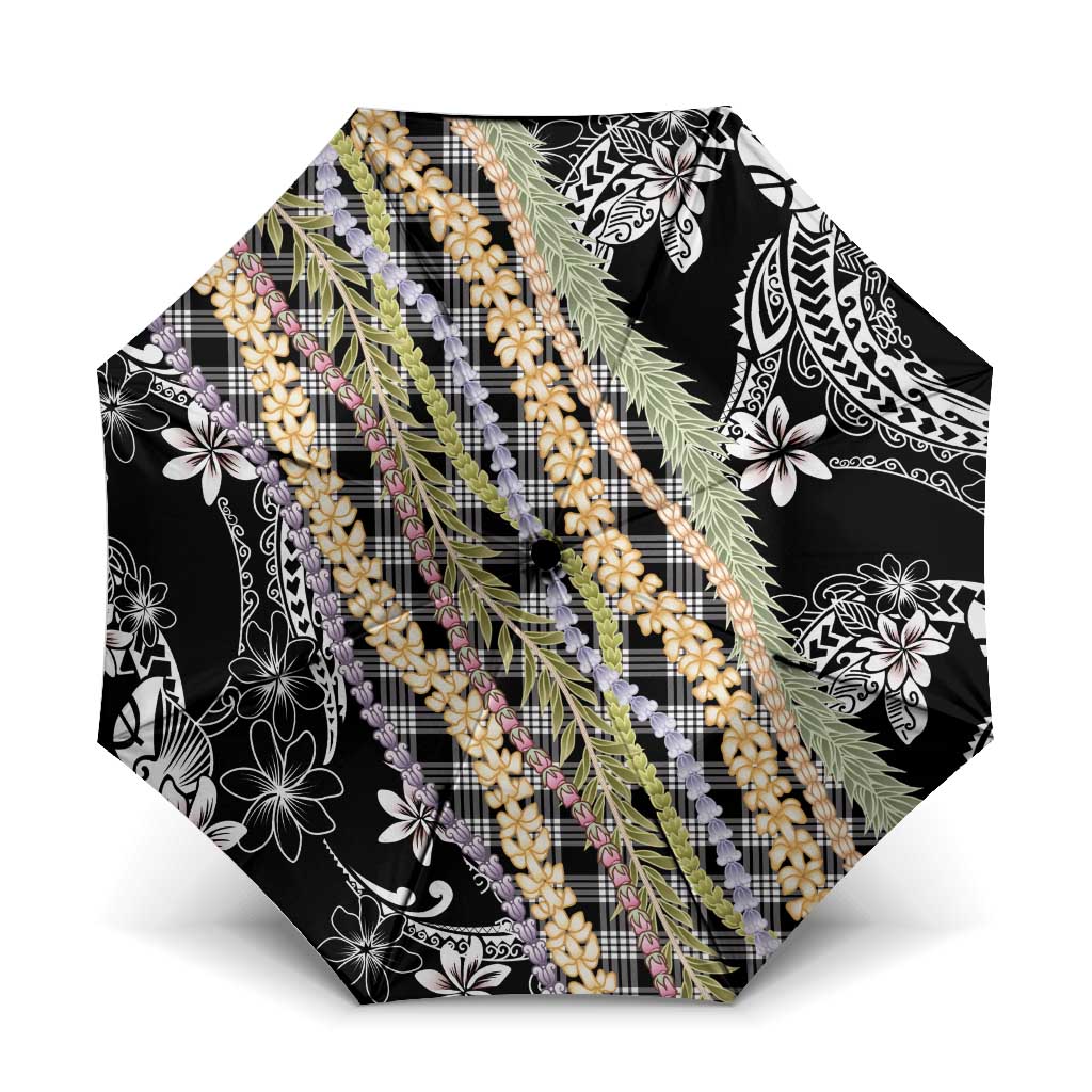 Black Palaka Hawaii Leis Umbrella Hawaiian-plaid Elegant Tropical Vibes LT14 One Size Folded 11.42 inch Opened Diameter 37.4 inch Black - Polynesian Pride