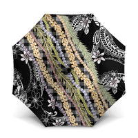 Black Palaka Hawaii Leis Umbrella Hawaiian-plaid Elegant Tropical Vibes LT14 One Size Folded 11.42 inch Opened Diameter 37.4 inch Black - Polynesian Pride