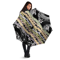 Black Palaka Hawaii Leis Umbrella Hawaiian-plaid Elegant Tropical Vibes LT14 - Polynesian Pride