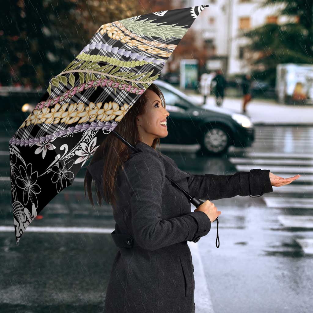 Black Palaka Hawaii Leis Umbrella Hawaiian-plaid Elegant Tropical Vibes LT14 - Polynesian Pride