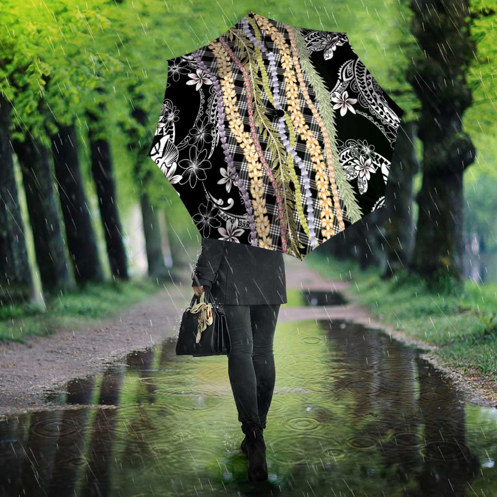 Black Palaka Hawaii Leis Umbrella Hawaiian-plaid Elegant Tropical Vibes LT14 - Polynesian Pride
