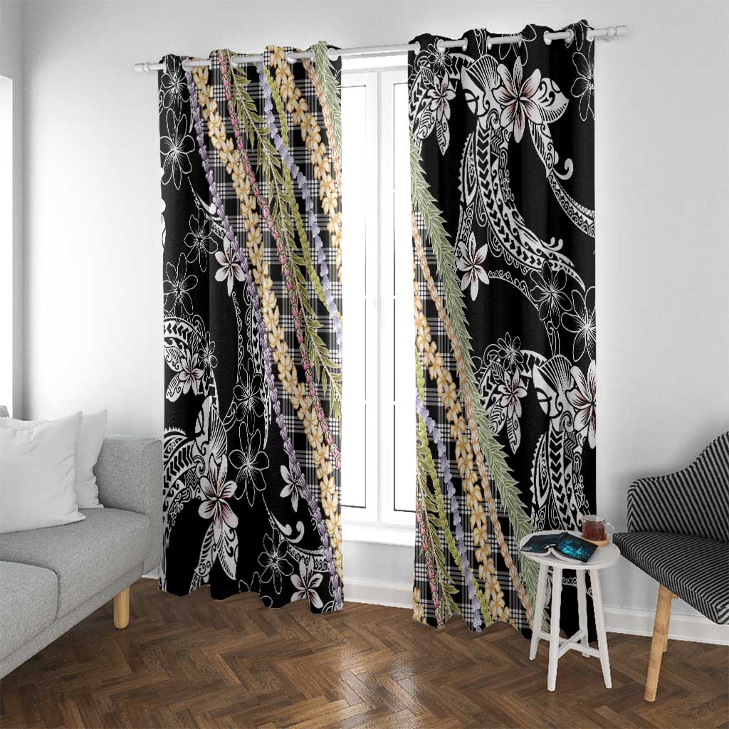 Black Palaka Hawaii Leis Window Curtain Hawaiian-plaid Elegant Tropical Vibes - Polynesian Pride