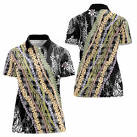 Black Palaka Hawaii Leis Women Polo Shirt Hawaiian-plaid Elegant Tropical Vibes - Polynesian Pride
