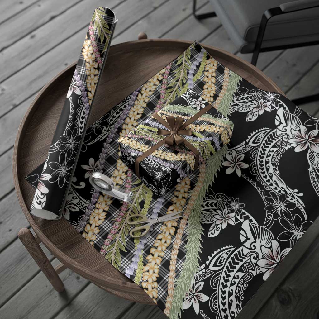 Black Palaka Hawaii Leis Wrapping Paper Hawaiian-plaid Elegant Tropical Vibes - Polynesian Pride