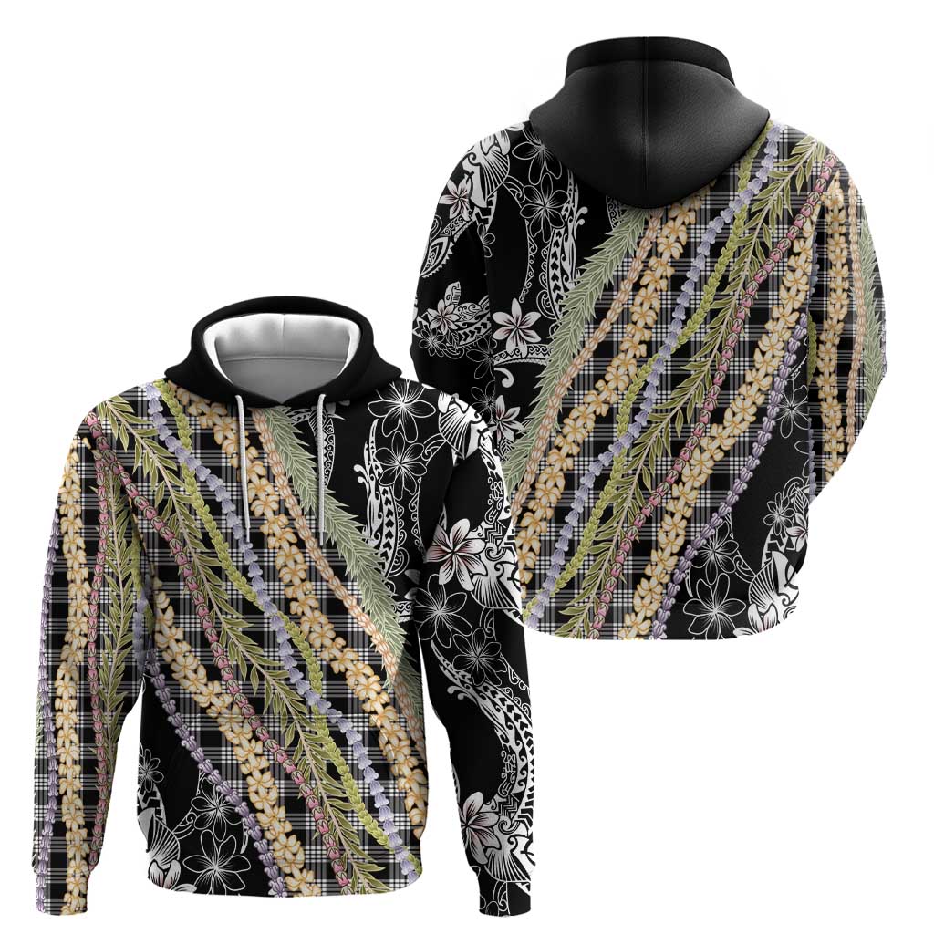Black Palaka Hawaii Leis Zip Hoodie Hawaiian-plaid Elegant Tropical Vibes - Polynesian Pride