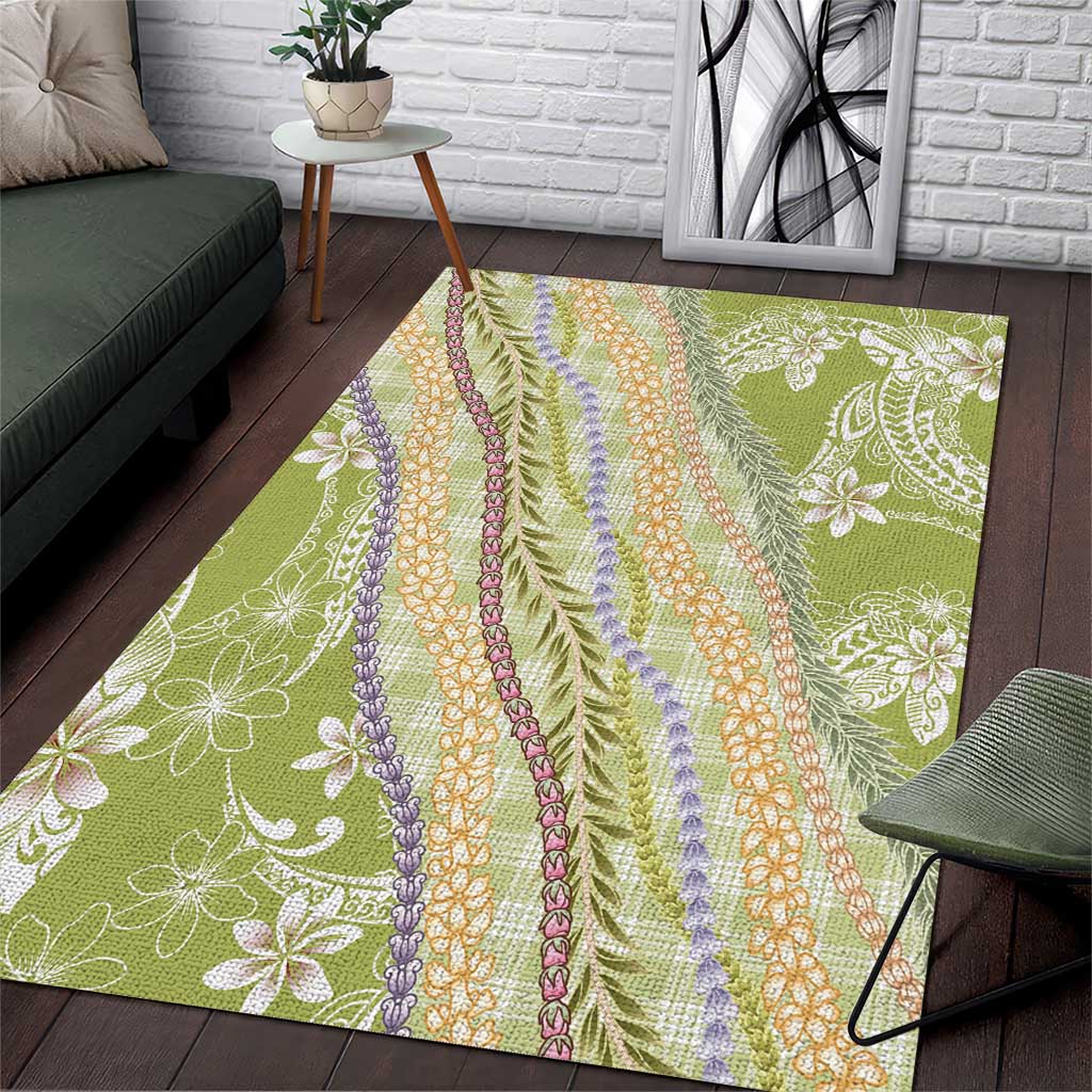 Green Palaka Hawaii Leis Area Rug Hawaiian-plaid Elegant Tropical Vibes - Polynesian Pride