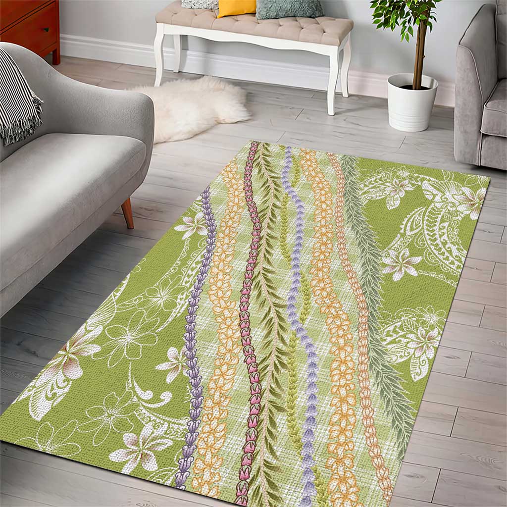 Green Palaka Hawaii Leis Area Rug Hawaiian-plaid Elegant Tropical Vibes - Polynesian Pride
