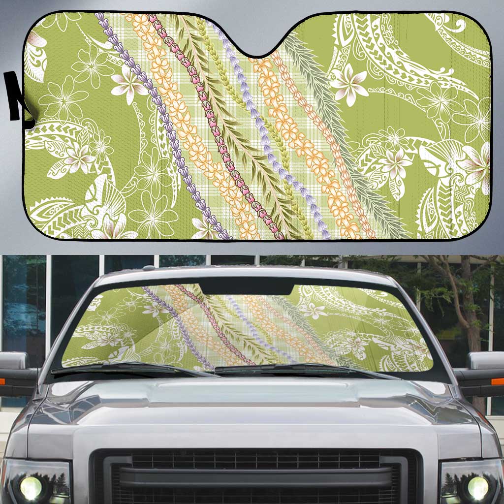 Green Palaka Hawaii Leis Auto Sun Shade Hawaiian-plaid Elegant Tropical Vibes LT14 Green - Polynesian Pride
