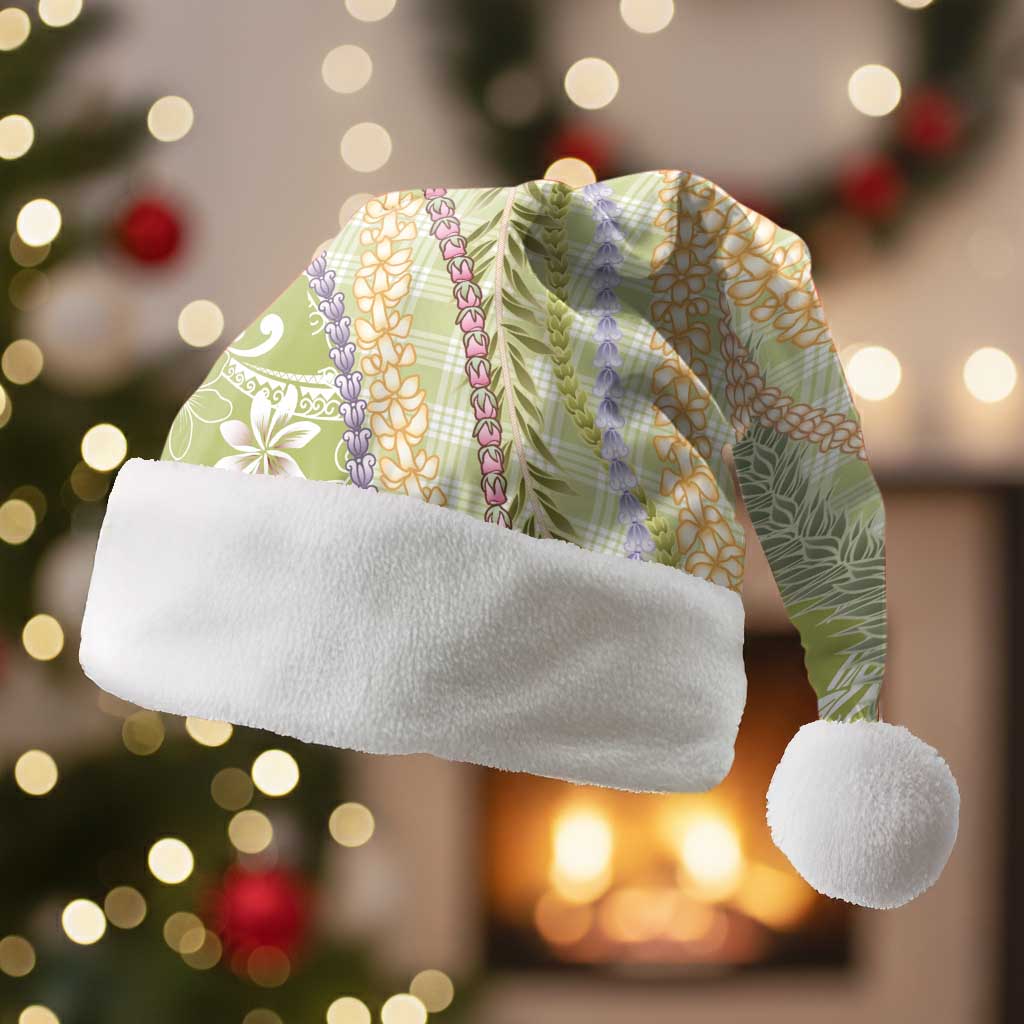 Green Palaka Hawaii Leis Christmas Santa Hat Hawaiian-plaid Elegant Tropical Vibes - Polynesian Pride