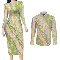 Green Palaka Hawaii Leis Couples Matching Long Sleeve Bodycon Dress and Long Sleeve Button Shirt Hawaiian-plaid Elegant Tropical Vibes LT14 Green - Polynesian Pride