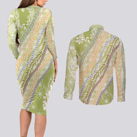 Green Palaka Hawaii Leis Couples Matching Long Sleeve Bodycon Dress and Long Sleeve Button Shirt Hawaiian-plaid Elegant Tropical Vibes LT14 - Polynesian Pride