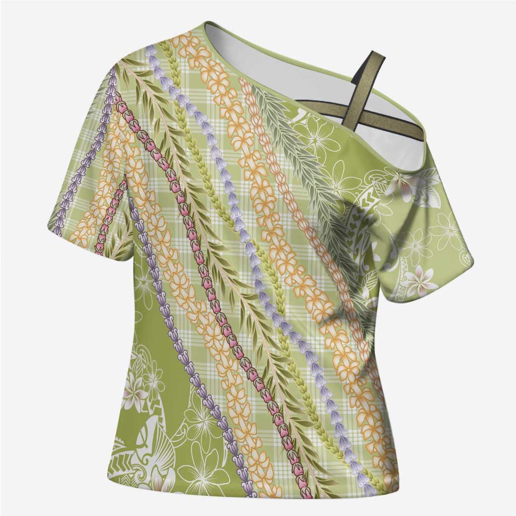 Green Palaka Hawaii Leis Cross Shoulder Shirt Hawaiian-plaid Elegant Tropical Vibes - Polynesian Pride