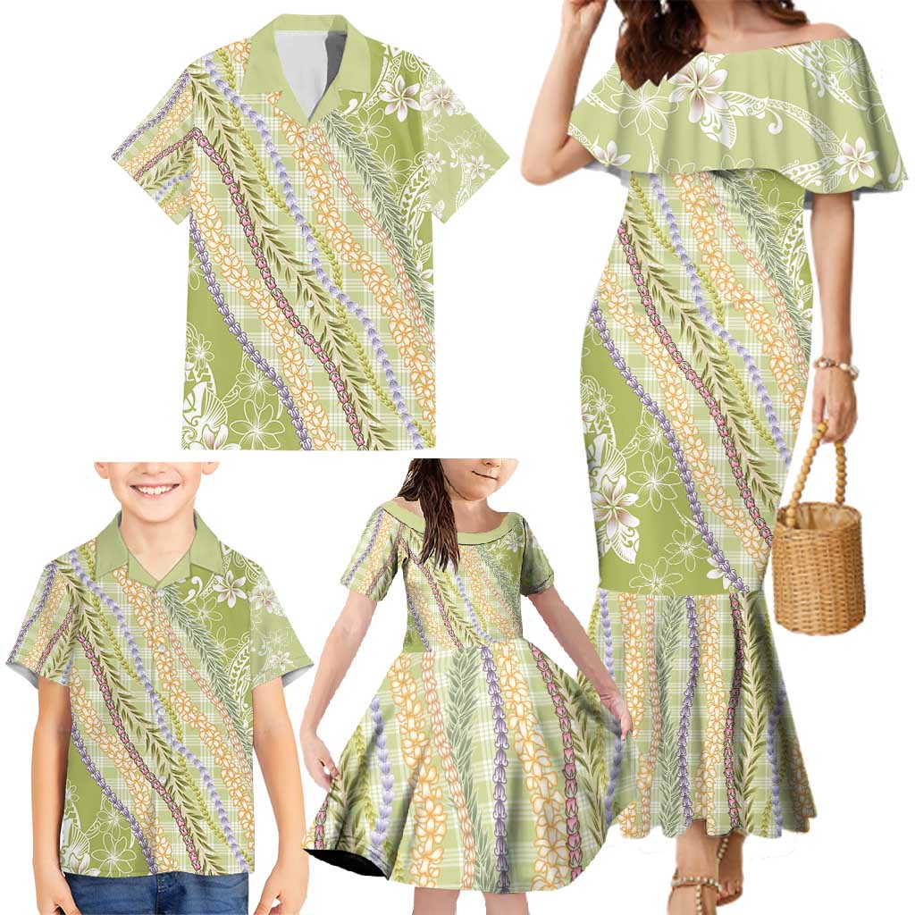 Green Palaka Hawaii Leis Family Matching Mermaid Dress and Hawaiian Shirt Hawaiian-plaid Elegant Tropical Vibes - Polynesian Pride