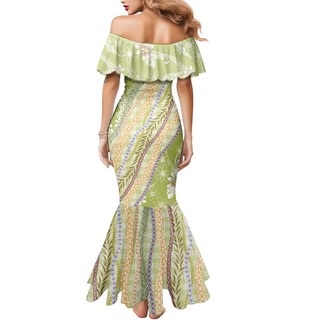 Green Palaka Hawaii Leis Family Matching Mermaid Dress and Hawaiian Shirt Hawaiian-plaid Elegant Tropical Vibes - Polynesian Pride