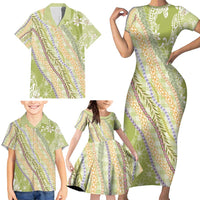 Green Palaka Hawaii Leis Family Matching Short Sleeve Bodycon Dress and Hawaiian Shirt Hawaiian-plaid Elegant Tropical Vibes - Polynesian Pride