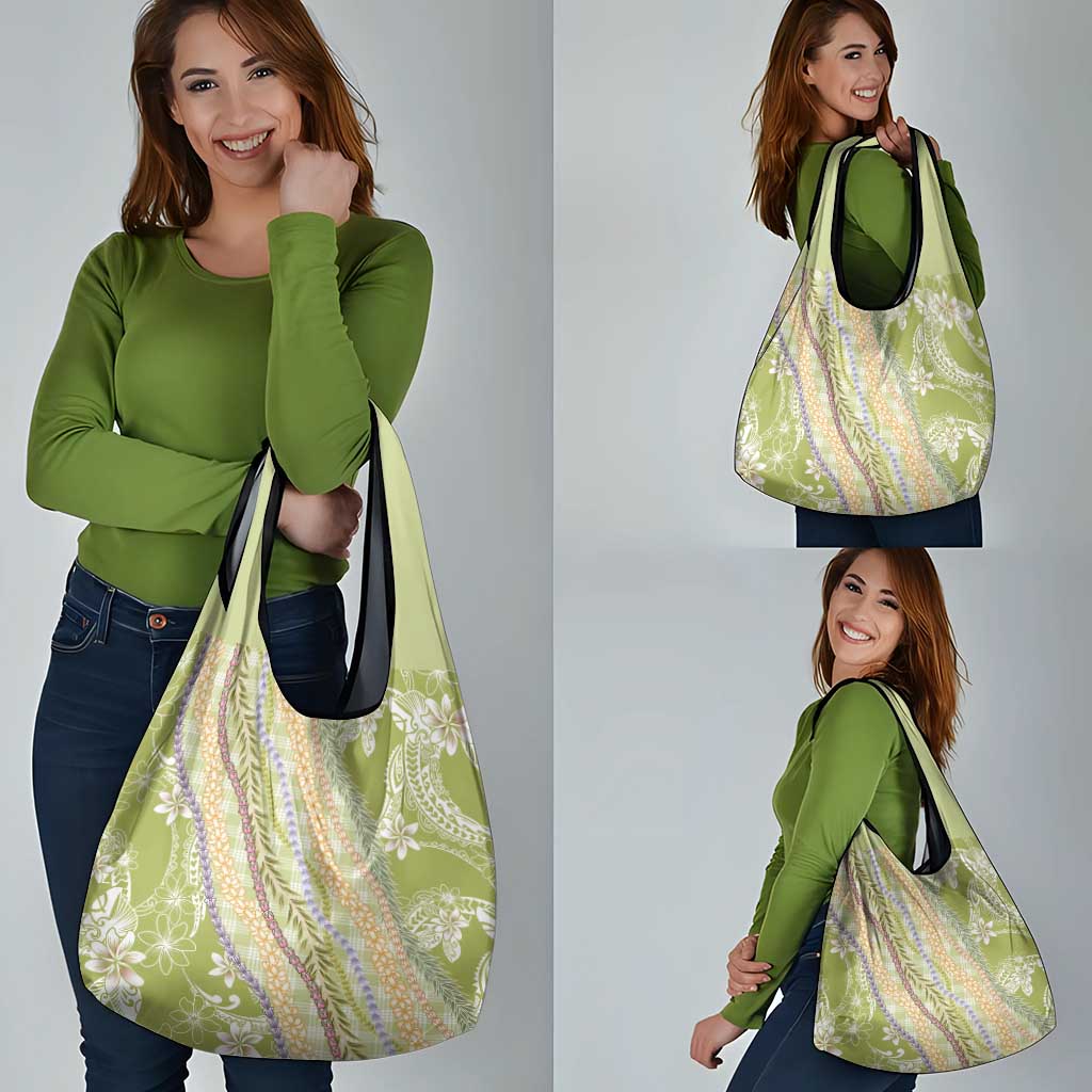 Green Palaka Hawaii Leis Grocery Bag Hawaiian-plaid Elegant Tropical Vibes LT14 - Polynesian Pride