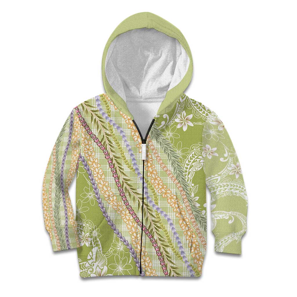 Green Palaka Hawaii Leis Kid Hoodie Hawaiian-plaid Elegant Tropical Vibes - Polynesian Pride