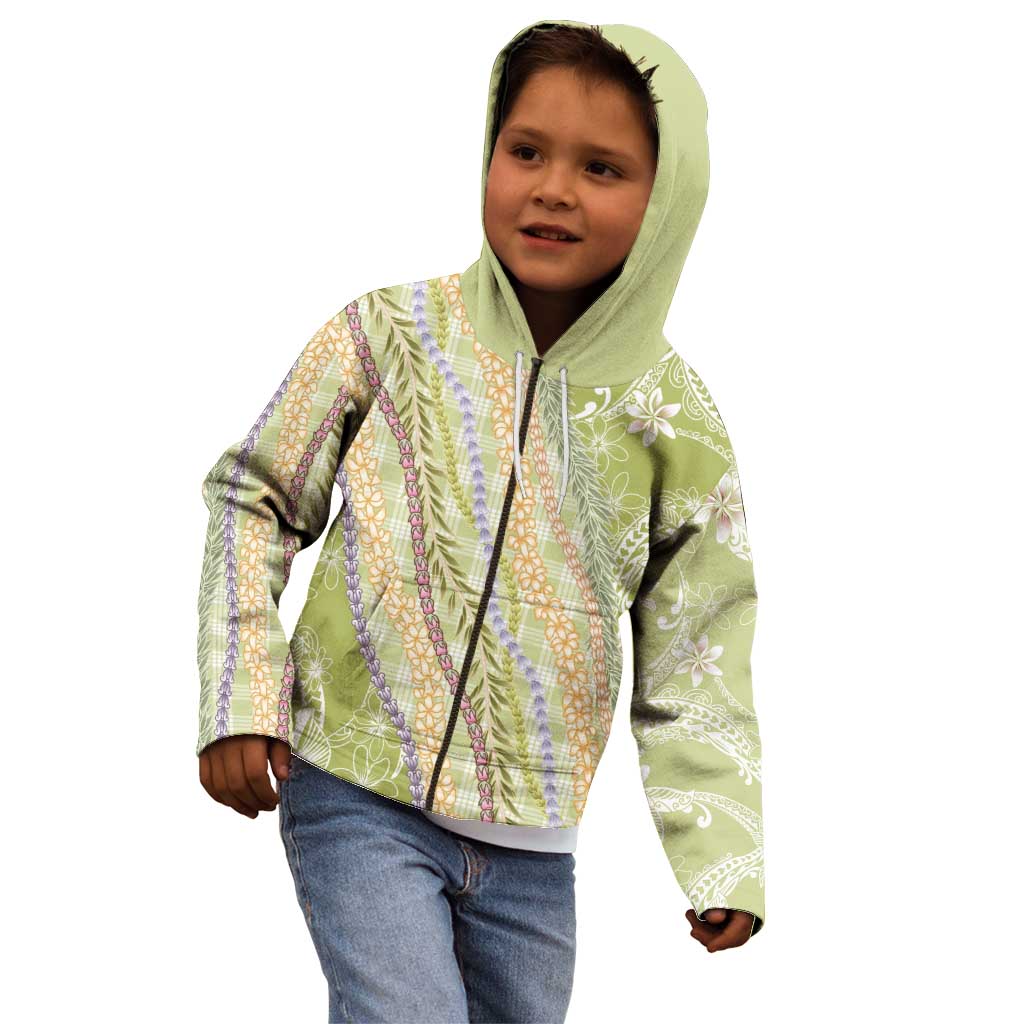 Green Palaka Hawaii Leis Kid Hoodie Hawaiian-plaid Elegant Tropical Vibes - Polynesian Pride