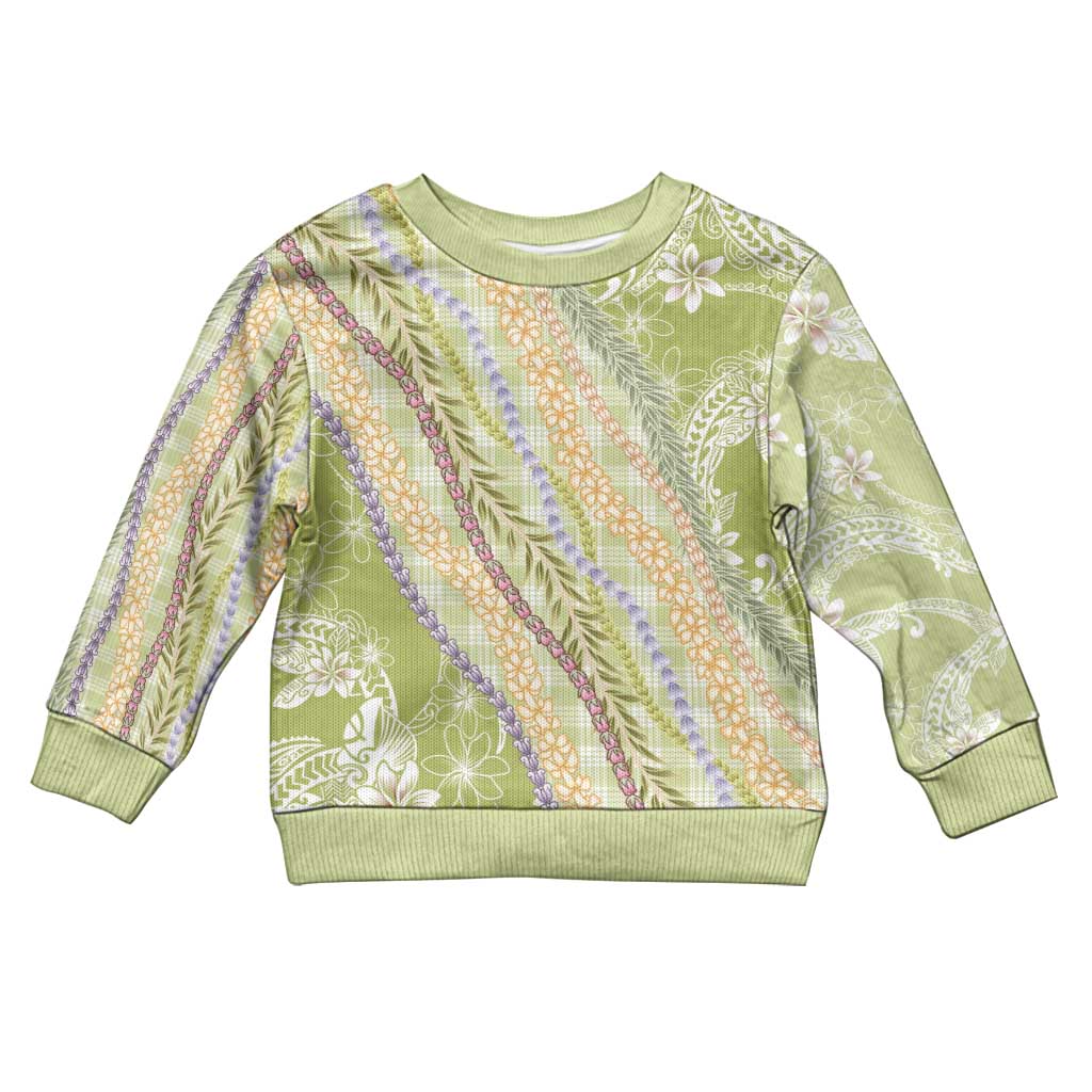 Green Palaka Hawaii Leis Kid Ugly Christmas Sweater Hawaiian-plaid Elegant Tropical Vibes - Polynesian Pride