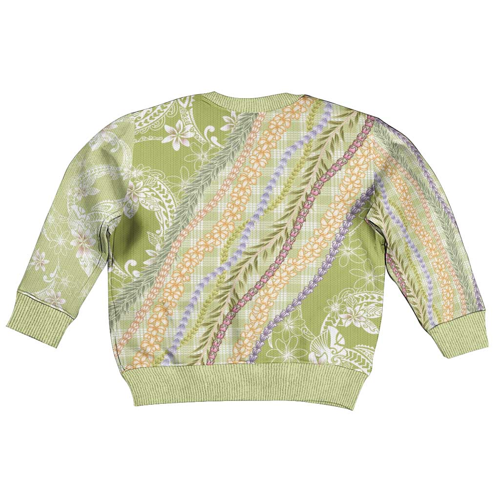 Green Palaka Hawaii Leis Kid Ugly Christmas Sweater Hawaiian-plaid Elegant Tropical Vibes - Polynesian Pride