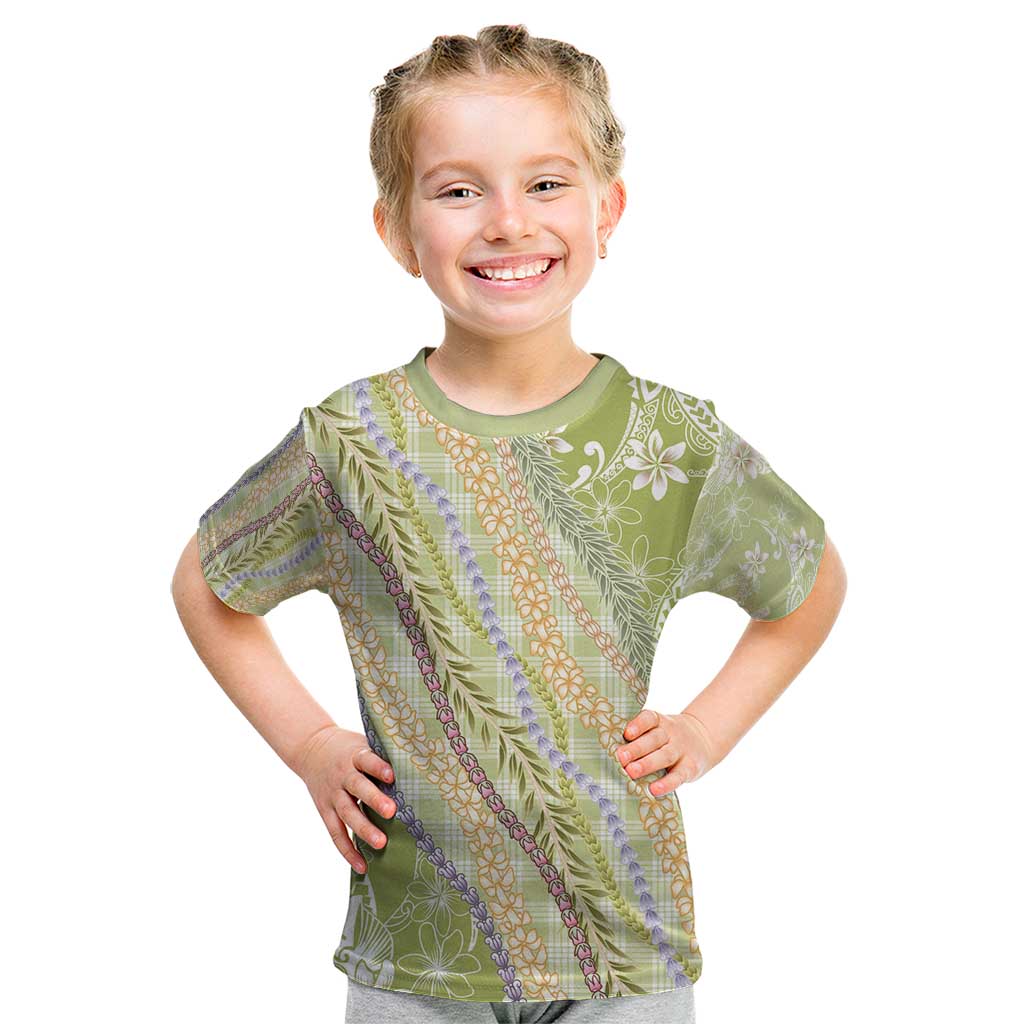 Green Palaka Hawaii Leis Kid T Shirt Hawaiian-plaid Elegant Tropical Vibes - Polynesian Pride