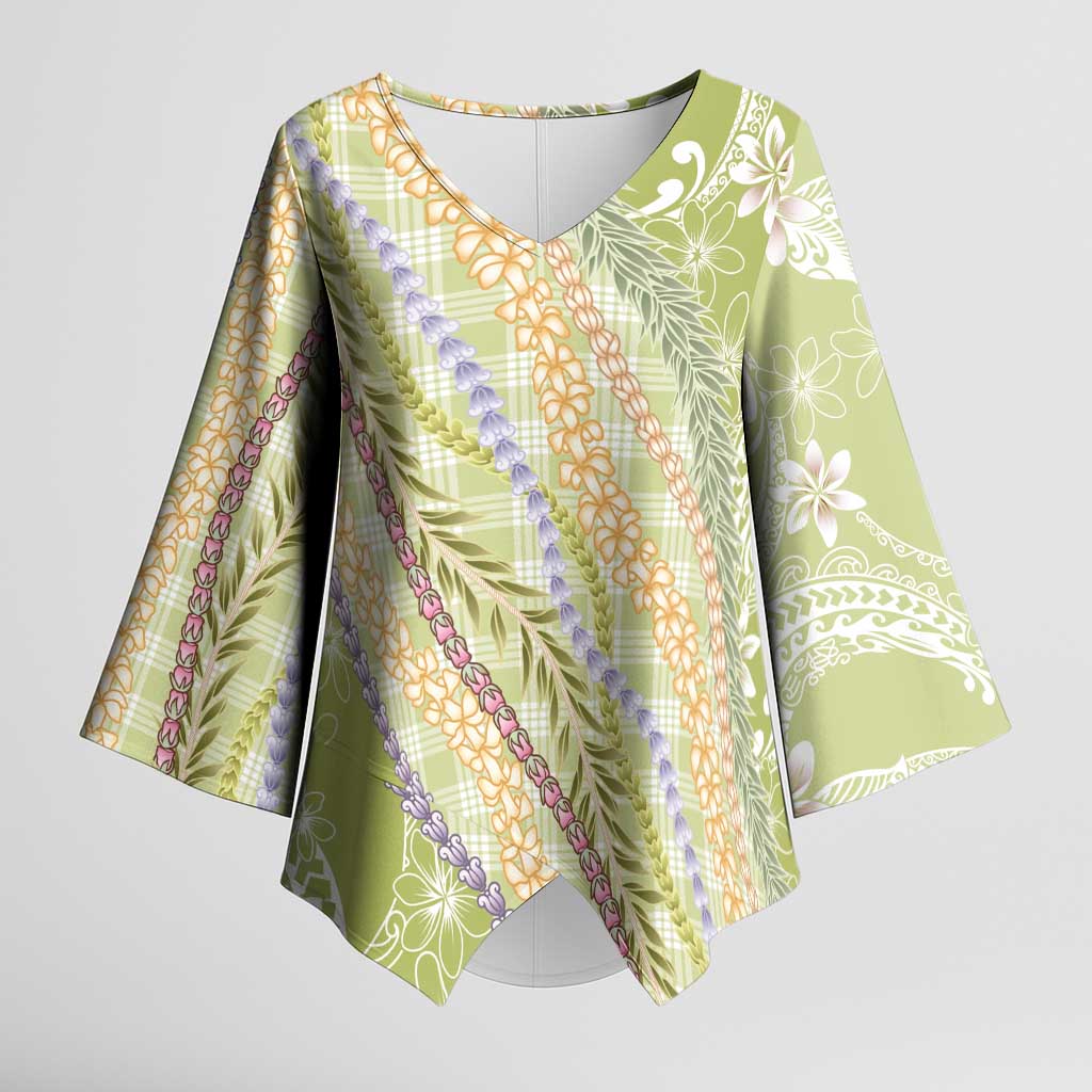 Green Palaka Hawaii Leis Kimono Sleeve Blouse Hawaiian-plaid Elegant Tropical Vibes - Polynesian Pride