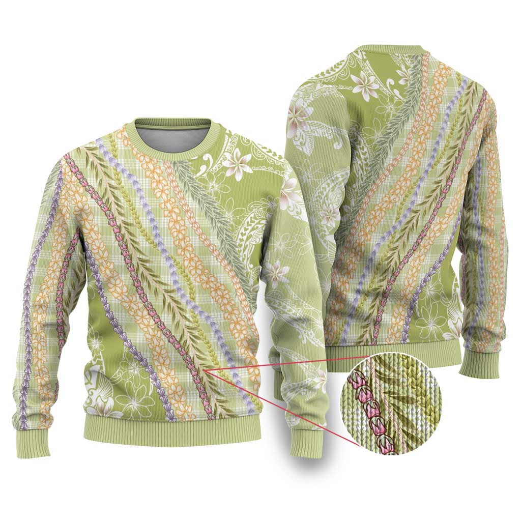 Green Palaka Hawaii Leis Ugly Christmas Sweater Hawaiian-plaid Elegant Tropical Vibes - Polynesian Pride