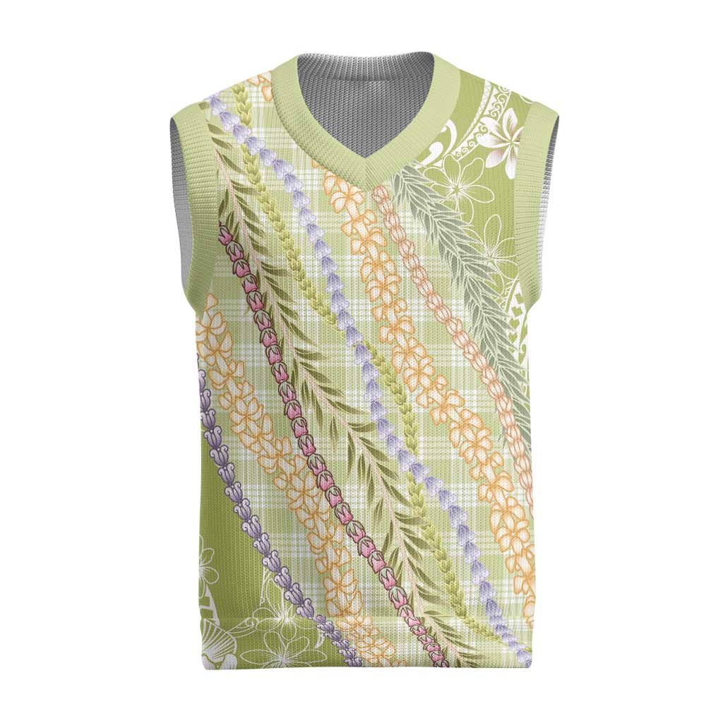 Green Palaka Hawaii Leis Christmas Knitted V-Neck Vest Hawaiian-plaid Elegant Tropical Vibes - Polynesian Pride