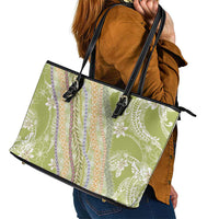 Green Palaka Hawaii Leis Leather Tote Bag Hawaiian-plaid Elegant Tropical Vibes - Polynesian Pride