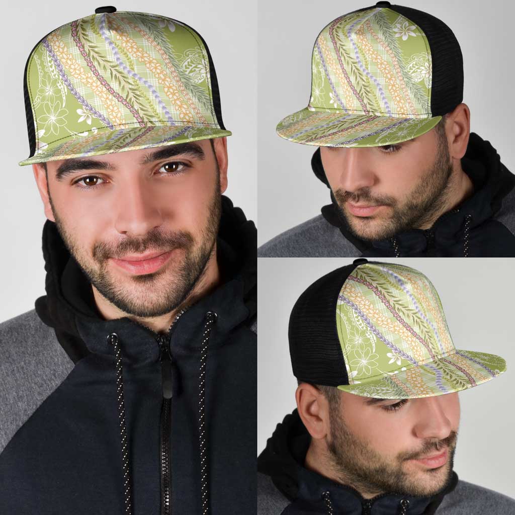 Green Palaka Hawaii Leis Mesh Trucker Cap Hawaiian-plaid Elegant Tropical Vibes LT14 - Polynesian Pride