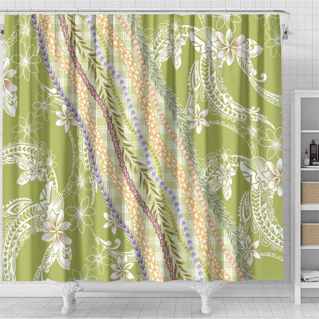 Green Palaka Hawaii Leis Shower Curtain Hawaiian-plaid Elegant Tropical Vibes - Polynesian Pride