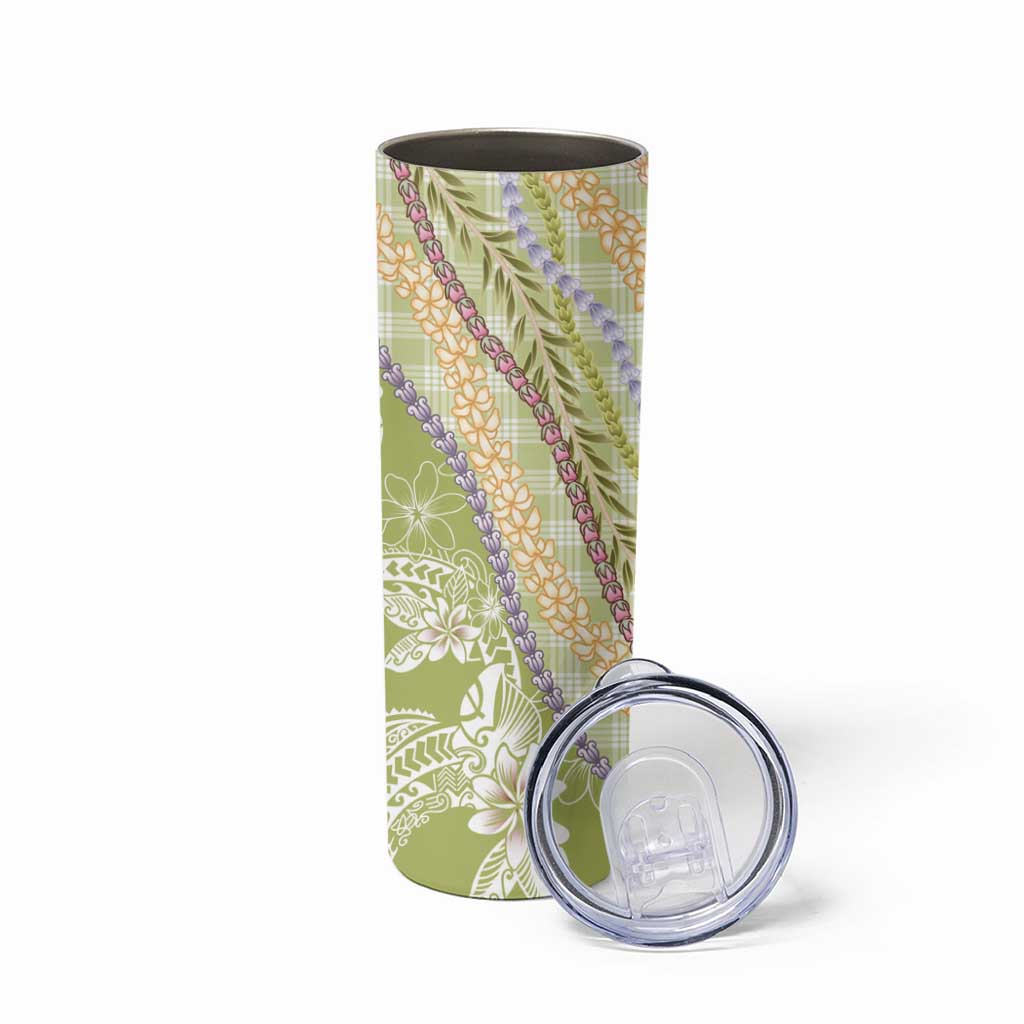 Green Palaka Hawaii Leis Skinny Tumbler Hawaiian-plaid Elegant Tropical Vibes - Polynesian Pride