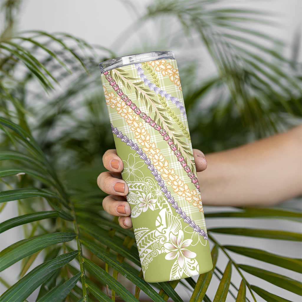 Green Palaka Hawaii Leis Skinny Tumbler Hawaiian-plaid Elegant Tropical Vibes - Polynesian Pride